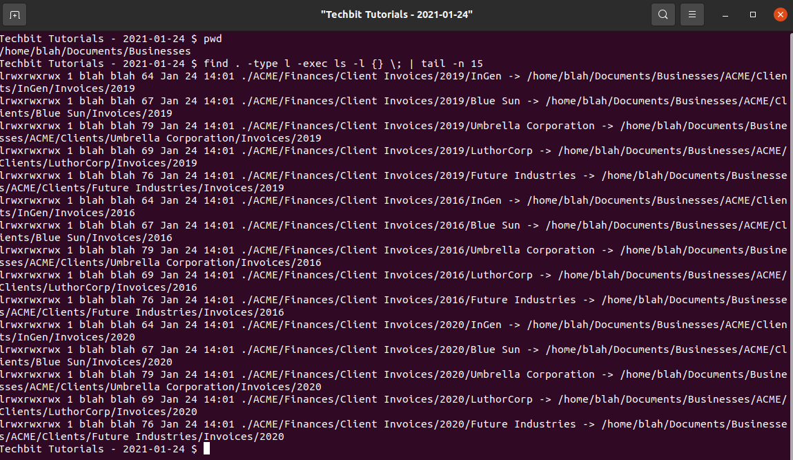 Using ls and find together to list symlinks and where they point