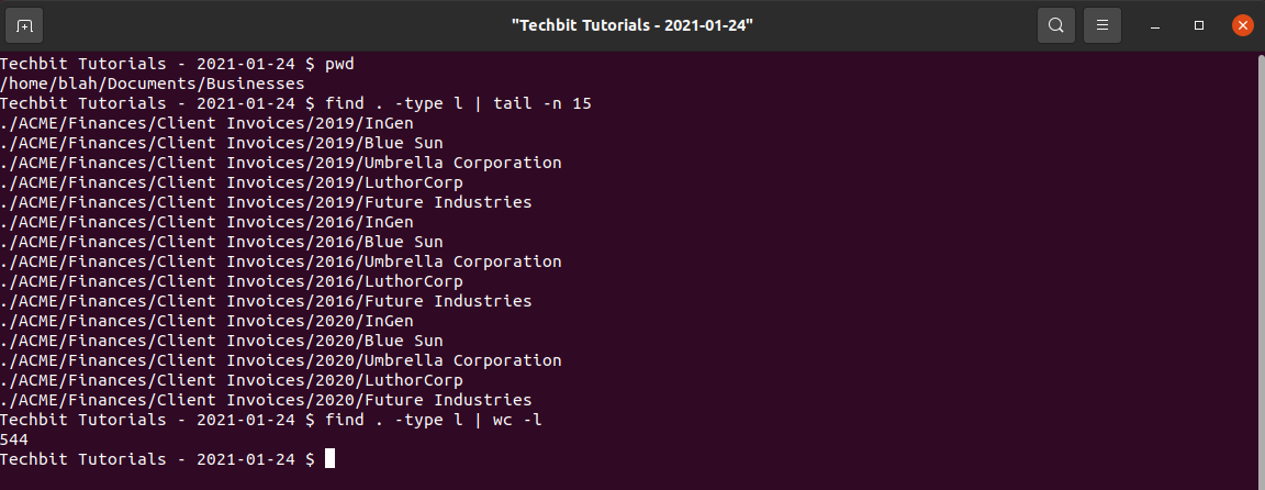 symlink listing of results from the find -type l command