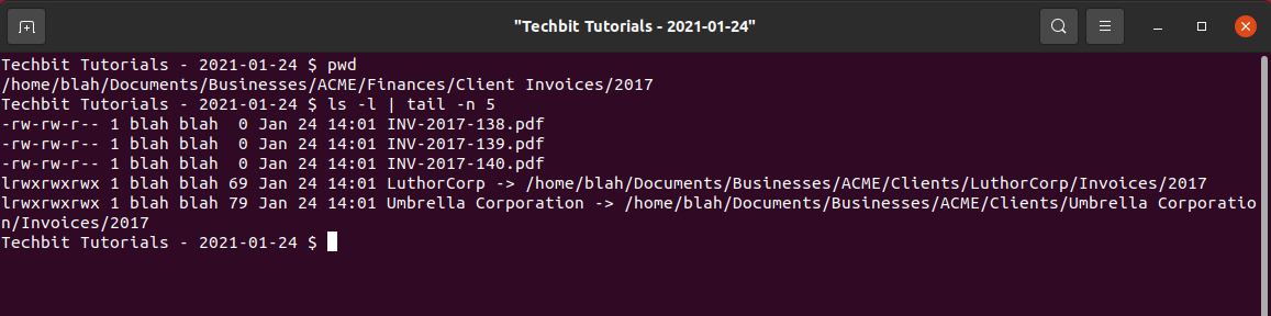 Diretory listing, output truncated to show files and symlinks