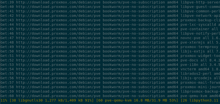Terminal output of the packages being downloaded