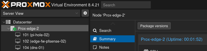 Screenshot of a section of the Proxmox GUI, now showing the version is 8.4.21