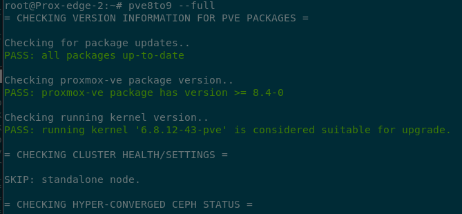 Terminal output of some of the checks performed by the pve8to9 readiness check