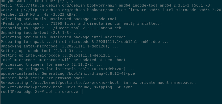 Terminal output stating there were 2 packages installed that are no longer needed.