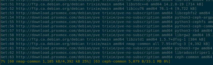 Terminal output showing packages being downloaded.