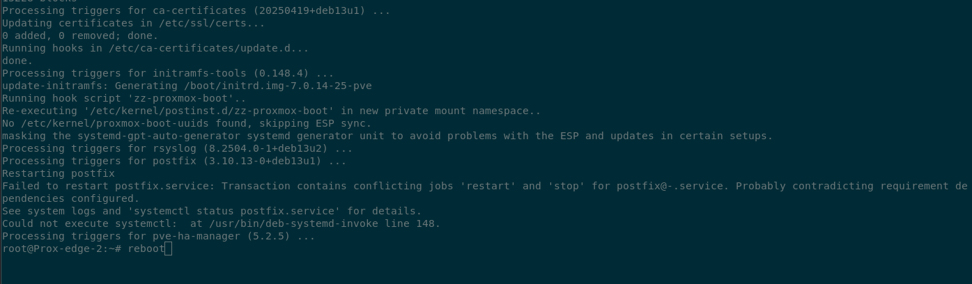 Terminal output showiong dist-upgrade has finished and the system is ready to be rebooted.